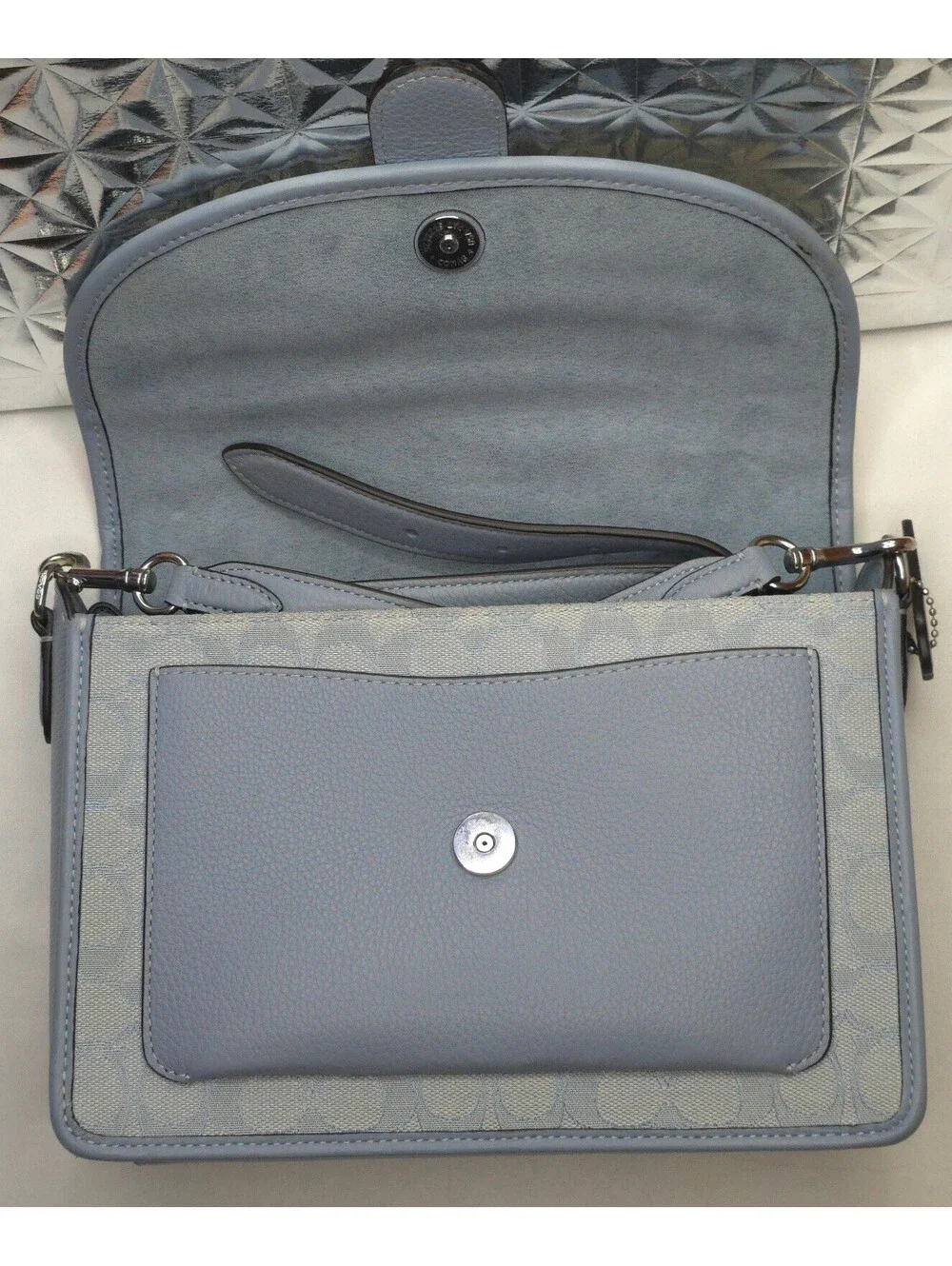 COACH Marble Blue Signature Canvas Lonnie Crossbody with Matching Wallet